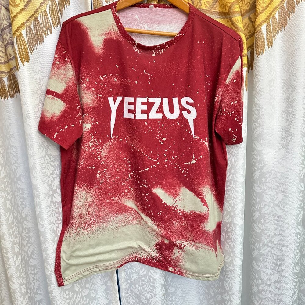 Kanye West Yeezus Concert T-Shirt Red and White Bleached Tie Dye - XL
